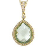 0.17ct Diamond & 4.60ct Green Amethyst 14k Yellow Gold Pendant