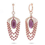 1.09ct Diamond & 14.91ct Amethyst, Pink Sapphire & Pink Pearl 14k Rose Gold Earring