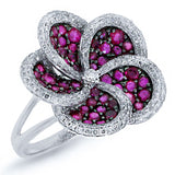 0.75ct Diamond & 1.78ct Ruby 14k White Gold Flower Ring