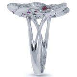 0.75ct Diamond & 1.78ct Ruby 14k White Gold Flower Ring
