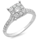 0.87ct 14k White Gold Round Brilliant Diamond Cluster Engagement Ring