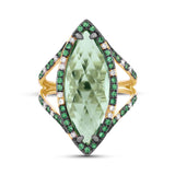0.15ct Diamond & 6.79ct Green Amethyst & Green Garnet 14k Yellow Gold Ring