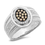 0.67ct 14k White Gold White & Champagne Diamond Men's Ring Size 6
