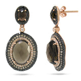 1.09ct White, Champagne & Black Diamond & 6.47ct Smokey Topaz 14k Rose Gold Earring