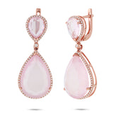 0.55ct Diamond & 29.53ct Rose Quartz 14k Rose Gold Earring