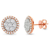 1.62ct 14k Two-tone Rose Gold Diamond Cluster Stud Earring