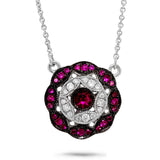 0.17ct Diamond & 0.29ct Ruby 14k White Gold Necklace