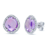 0.14ct Diamond & 2.88ct Amethyst 14k White Gold Earring