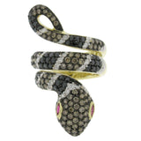 2.70ct 14k Yellow Gold White, Black & Champagne Diamond Snake Ring