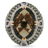3.25ct White & Champagne Diamond & 11.60ct Smokey Topaz 14k Rose Gold Ring