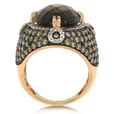 3.25ct White & Champagne Diamond & 11.60ct Smokey Topaz 14k Rose Gold Ring