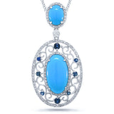0.53ct Diamond & 5.16ct Composite Turquoise & 0.38ct Blue Sapphire 14k White Gold Pendant