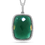 0.19ct Diamond & 8.27ct Green Agate 14k White GoldPendant