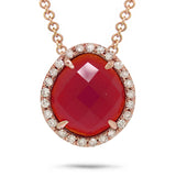 0.13ct Diamond & 1.95ct Red Agate 14k Rose Gold Pendant