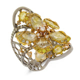 3.55ct 18k Black Rhodium Gold Fancy Color Diamond Flower Ring
