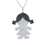 0.86ct 14k White Gold Black & White Diamond Girl Pendant