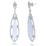 0.90ct Diamond & 9.92ct Blue Chalcedony 14k White Gold Earring