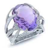 0.50ct Diamond & 11.93ct Amethyst 14k White Gold Ring
