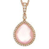 0.17ct Diamond & 4.61ct Rose Quartz 14k Rose Gold Pendant