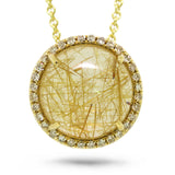 0.10ct Diamond & 3.77ct Golden Line Quartz 14k Yellow Gold Pendant