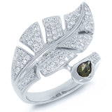 0.84ct Diamond & 0.27ct Smokey Quartz 14k White Gold Leaf Ring