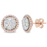 1.12ct 14k Two-tone Rose Gold Diamond Cluster Stud Earring