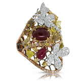 3.62ct 18k Two-tone Rose Gold White & Fancy Color Diamond & 3.46ct Ruby Ring