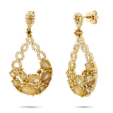 0.39ct Diamond & 3.74ct Golden Line Quartz & Yellow Sapphire 14k Yellow Gold Earring