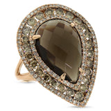 2.07ct White & Champagne Diamond & 7.80ct Smokey Topaz 14k Rose Gold Ring