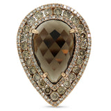 2.07ct White & Champagne Diamond & 7.80ct Smokey Topaz 14k Rose Gold Ring