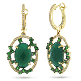 0.27ct Diamond & 6.27ct Green Agate & Green Garnet 14k Yellow Gold Earring