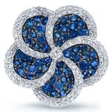0.75ct Diamond & 1.64ct Blue Sapphire 14k White Gold Flower Ring