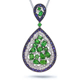0.60ct Diamond & 10.10ct White & Blue Sapphire & Green Garnet 14k White Gold Pendant