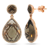 0.39ct Diamond & 12.21ct Smokey Topaz 14k Rose Gold Earring