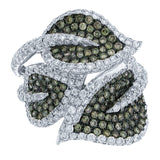 3.00ct 14k White Gold White & Champagne Diamond Leaf Ring