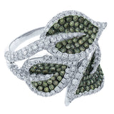 3.00ct 14k White Gold White & Champagne Diamond Leaf Ring