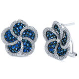 1.04ct Diamond & 2.33ct Blue Sapphire 14k White Gold Flower Earring