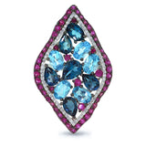0.30ct Diamond & 7.71ct Blue & London Blue Topaz & Pink Sapphire 14k White Gold Ring