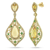 0.96ct Diamond & 5.62ct Citrine & 0.41ct Green Garnet 14k Yellow Gold Earring