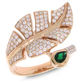 0.85ct Diamond & 0.25ct Green Stone 14k Rose Gold Leaf Ring