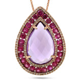 0.49ct Diamond & 11.40ct Amethyst & Pink Sapphire 14k Rose Gold Pendant