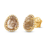 0.26ct Diamond & 4.20ct Golden Line Quartz 14k Yellow Gold Earring