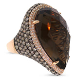 4.18ct White & Champagne Diamond & 27.13ct Smokey Topaz 18k Rose Gold Ring