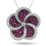 0.94ct Diamond & 2.72ct Ruby 14k White Gold Flower Pendant