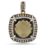 1.70ct White & Champagne Diamond & 13.42ct Smokey Topaz 14k Rose Gold Pendant