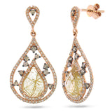 0.93ct White & Champagne Diamond & 3.26ct Golden Line Quartz 14k Rose Gold Earring