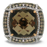 3.51ct White & Champagne Diamond & 14.56ct Smokey Topaz 14k Rose Gold Ring