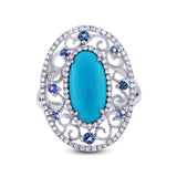 0.37ct Diamond & 2.96ct Composite Turquoise & 0.25ct Blue Sapphire 14k White Gold Ring