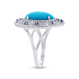 0.37ct Diamond & 2.96ct Composite Turquoise & 0.25ct Blue Sapphire 14k White Gold Ring