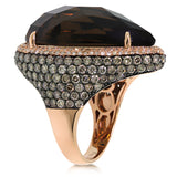 4.18ct White & Champagne Diamond & 27.13ct Smokey Topaz 14k Rose Gold Ring